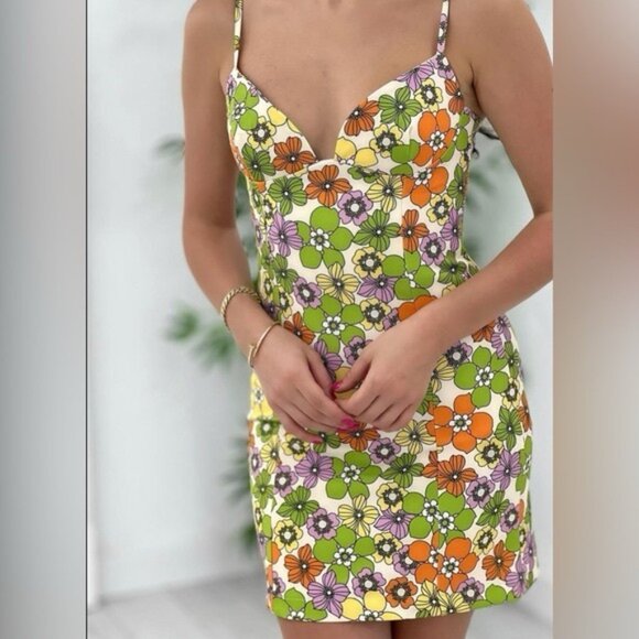 ZARA Women’s Multicolor Floral Sweetheart Neck Sexy Mini Dress 8342/370 SMALL - Picture 4 of 16